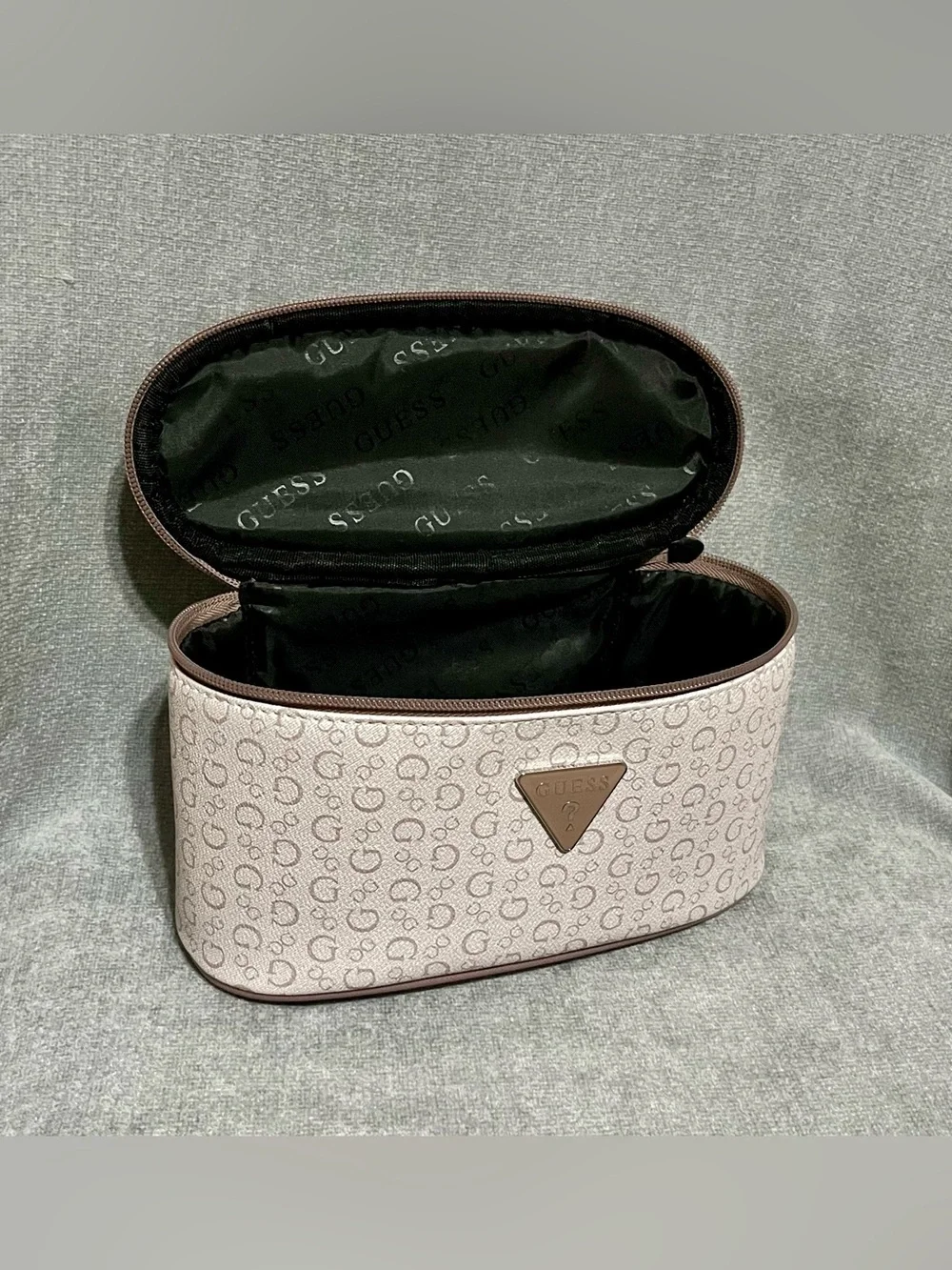 GUESS Beige and Tan Monogram Toiletry Case
